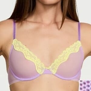 Victoria's Secret | Tease Lace-Trim Unlined Demi Bra 36B Purple Neon Yellow